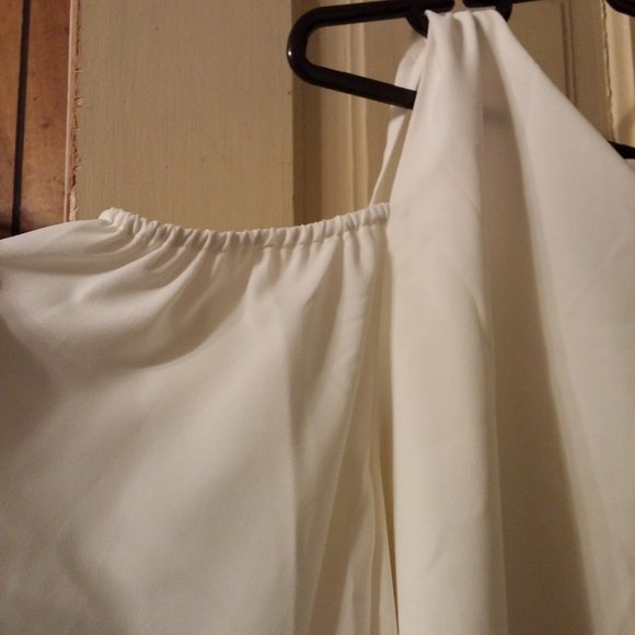 Lane Bryant Shoulderless Short Sleeve Blouse White Polyester Keyhole Top Size 18 - Picture 9 of 10